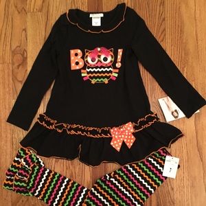 NWT Bonnie Jean Size 7 Black Boo Owl Pants Set
